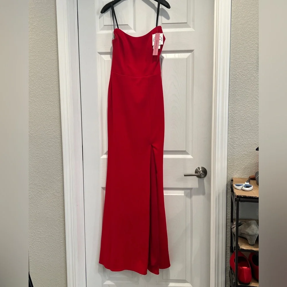 Aqua Strapless Red Dress - Picture 2 of 7